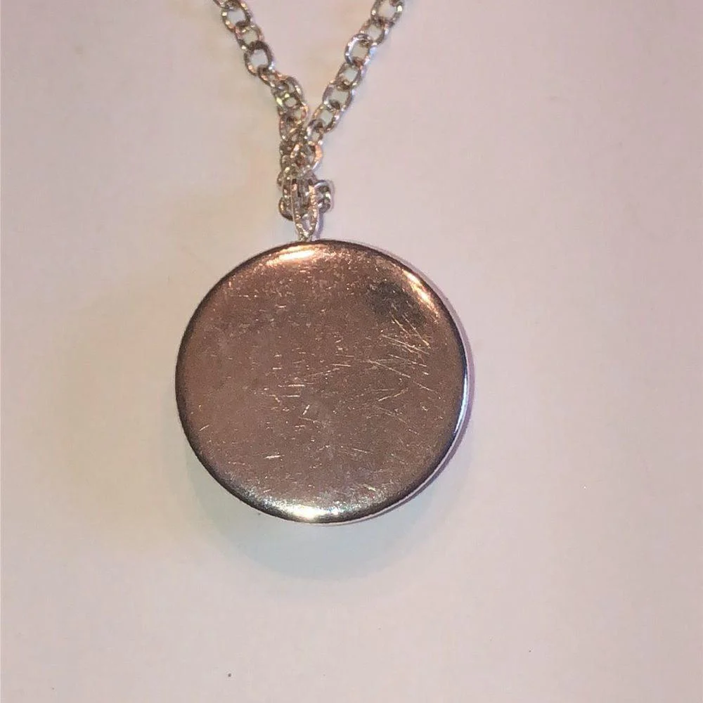 Silver Tone Chain Pink & White Round Boho Pendant Necklace